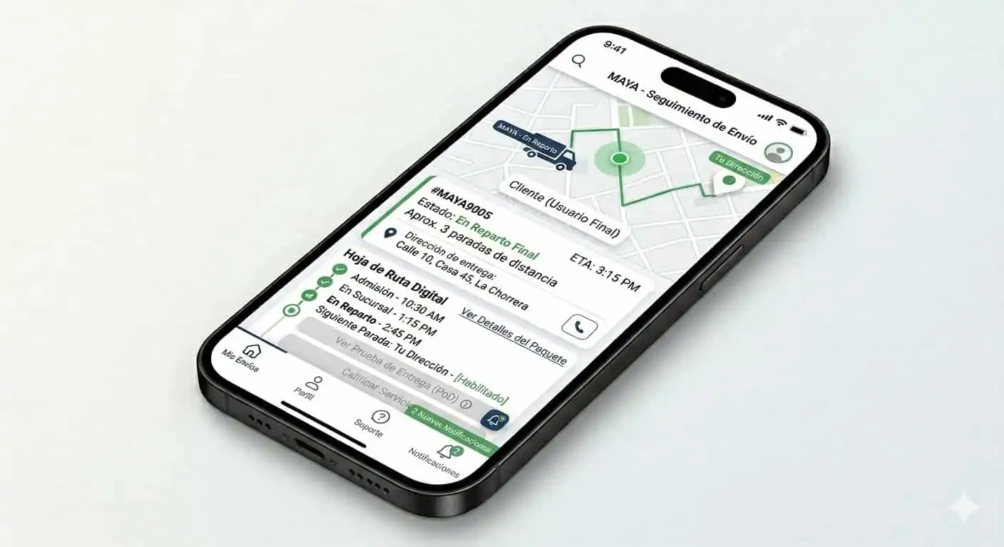 Portal para destinatario con seguimiento de pedido y alertas de entrega en tiempo real