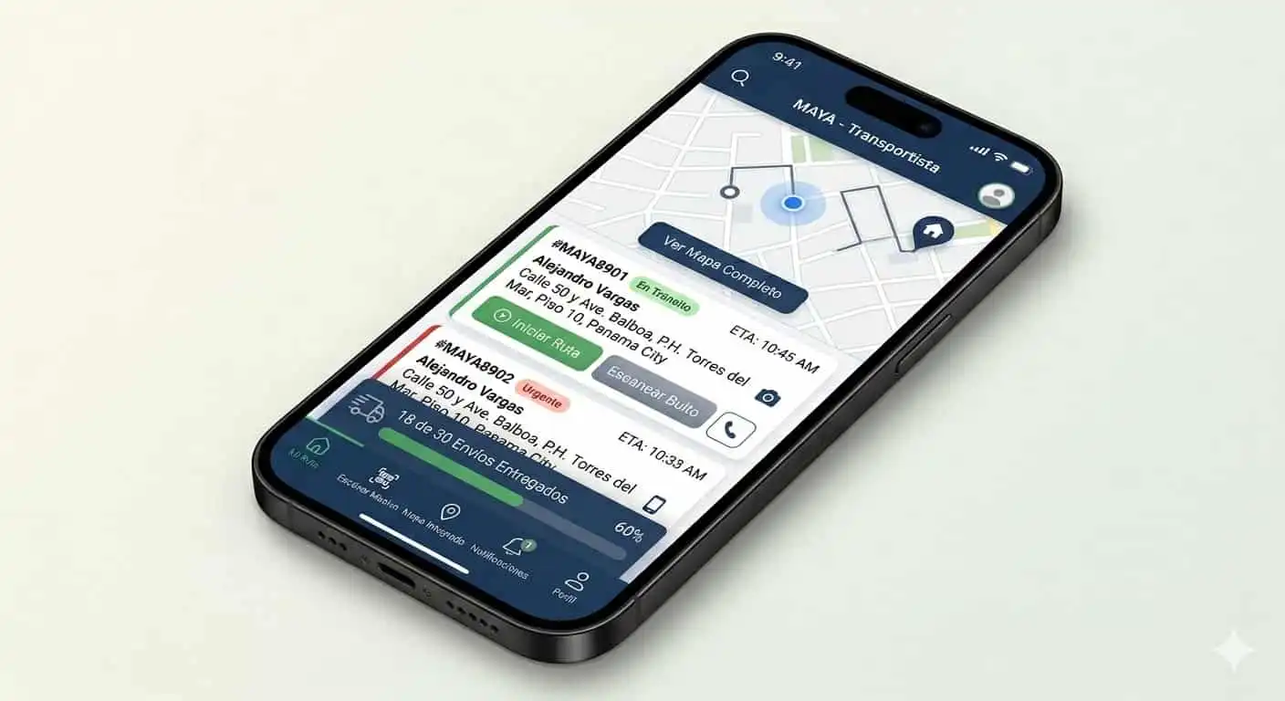 Aplicación móvil para transportista con rutas optimizadas, entregas y prueba digital de recepción